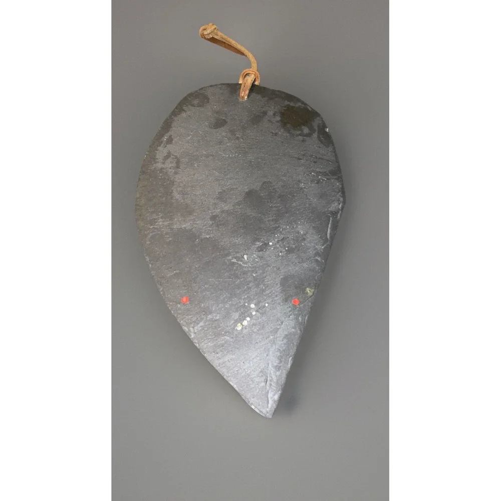 Vintage Hand Painted Slate Floral Plaque Hanging Sign Painted Leather String‎